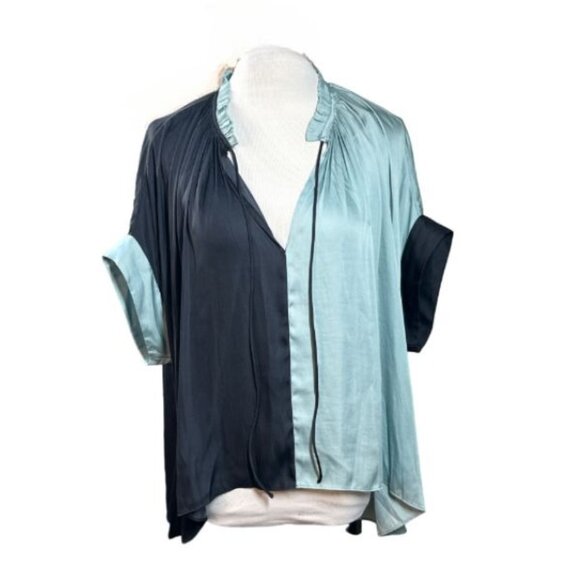 NWT Current Air Colorblock Ruffled Split Neck Blouse size Small - Picture 6 of 7